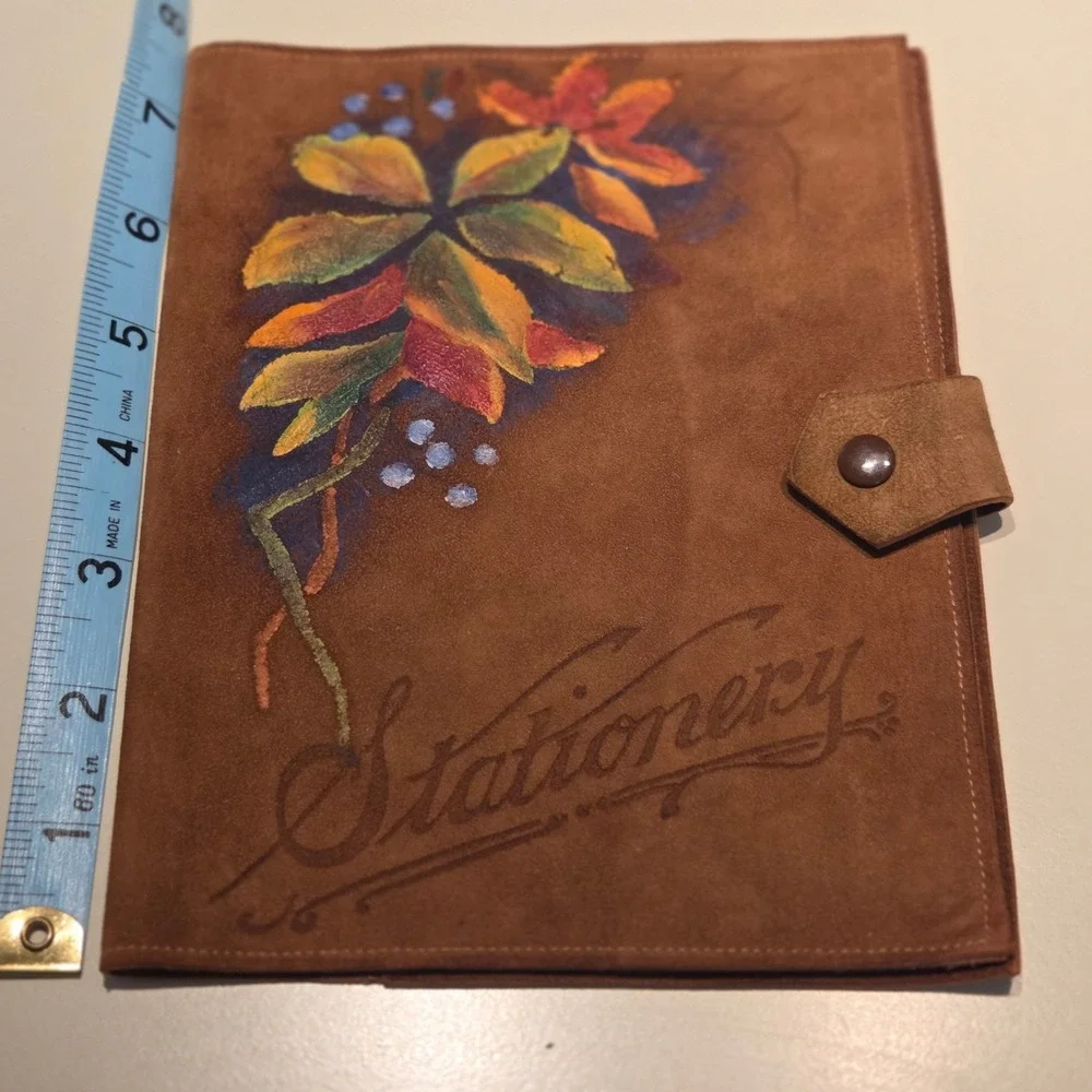 Vintage Suede Stationery Folio Buffalo‎ Bill Lookout Mt Colorado Artwork